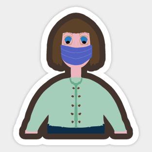 Girl with brown hair wearing a mouth mask Sticker